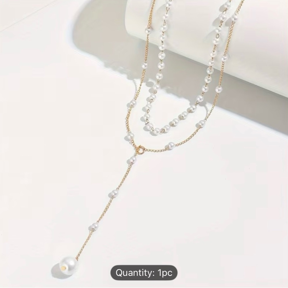 Delicate Elegant Gold Plated and Pearl Layered Necklace - Picture 2 of 5